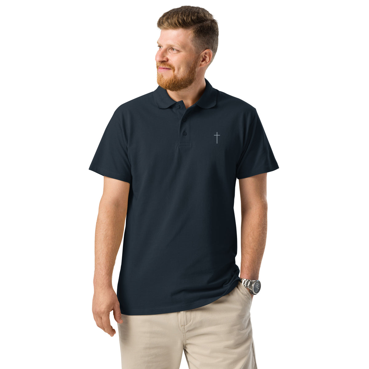Simple Cross ✝ Polo (Grey Embroidery)